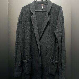 Free People Black Oversized Cardigan with Collar…